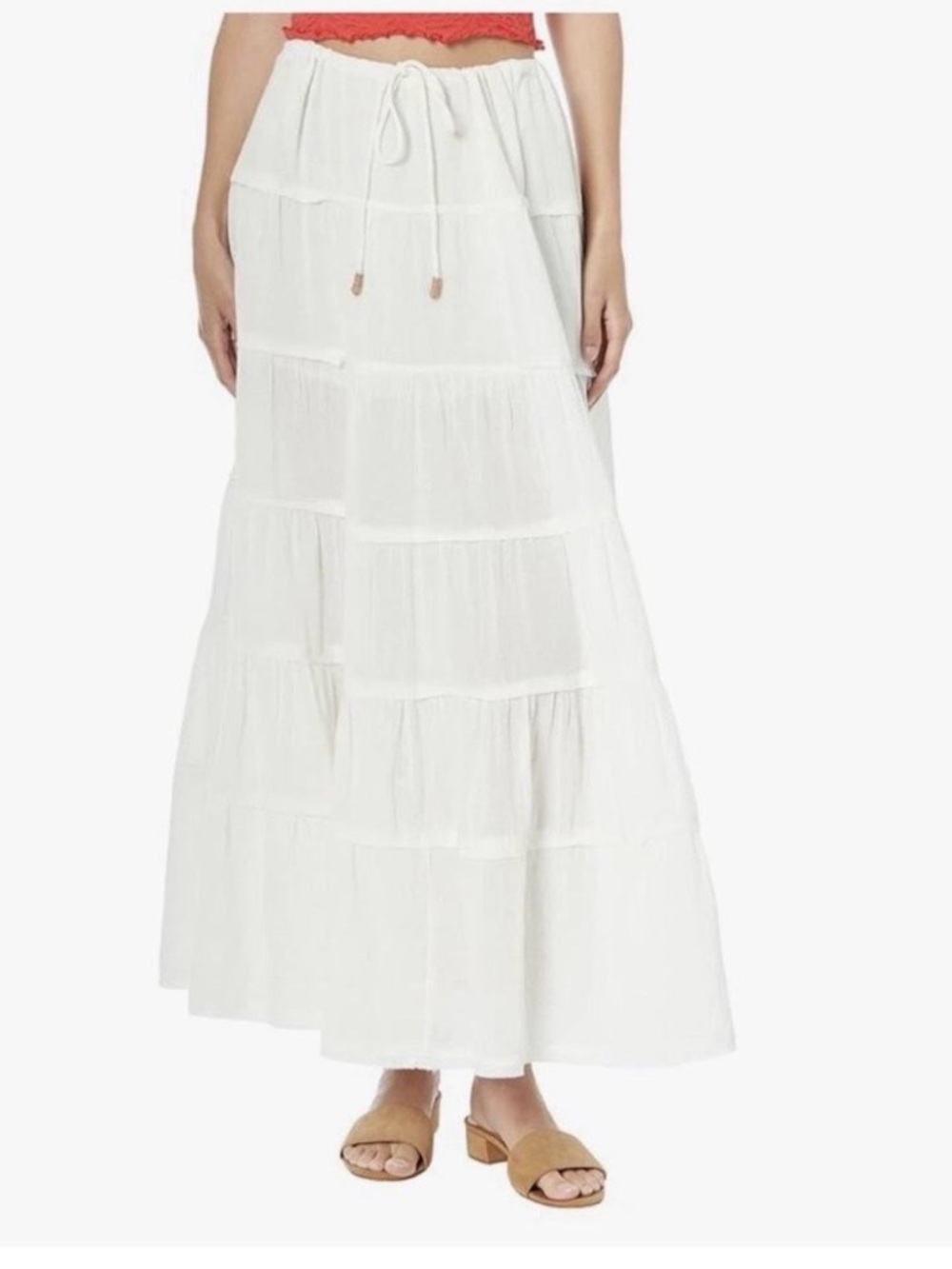 Free People White Tiered Maxi Skirt with Drawstring